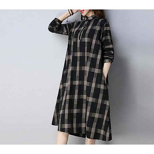 Women's Loose Knee Length Dress Black Half Sleeve Solid Colored Pleated Spring Round Neck Flare Cuff Sleeve Cotton M L XL XXL
Women's Loose Knee Length Dress Black Half Sleeve Solid Colored Pleated Spring Round Neck Flare Cuff Sleeve Cotton M L XL XXL