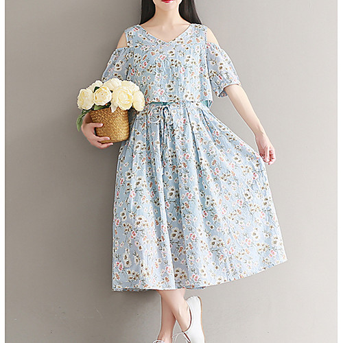 Women's Midi Dress Light Blue Short Sleeve Floral Print Summer Round Neck M L XL XXL
Women's Midi Dress Light Blue Short Sleeve Floral Print Summer Round Neck M L XL XXL