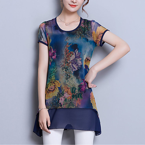 Women's Blouse Floral Plus Size Patchwork Print Short Sleeve Going out Tops Basic Streetwear Blue Wine
Women's Blouse Floral Plus Size Patchwork Print Short Sleeve Going out Tops Basic Streetwear Blue Wine