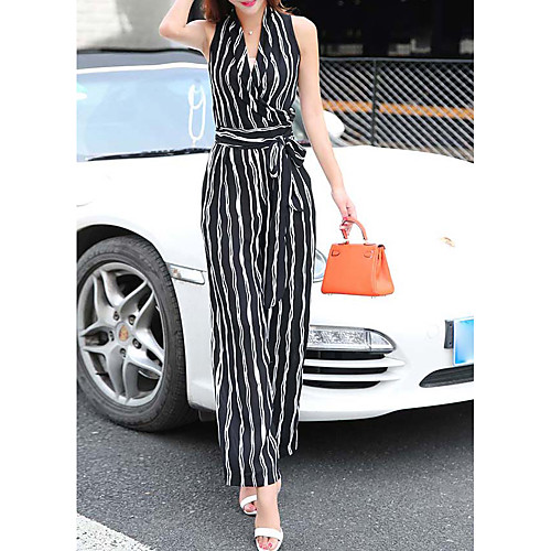 Women's Daily Work Weekend V Neck White Black Jumpsuit Stripes Print Wrap / Wide Leg
Women's Daily Work Weekend V Neck White Black Jumpsuit Stripes Print Wrap / Wide Leg