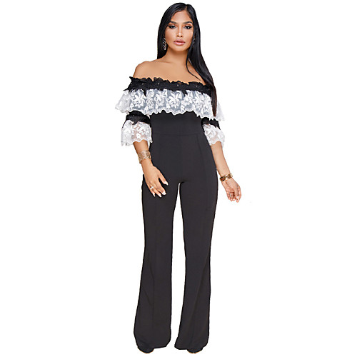Women's Plus Size Streetwear Daily Going out Boat Neck Off Shoulder Black Blue Loose Jumpsuit Color Block Lace Embroidered Patchwork / Sexy
Women's Plus Size Streetwear Daily Going out Boat Neck Off Shoulder Black Blue Loose Jumpsuit Color Block Lace Embroidered Patchwork / Sexy