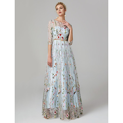 A-Line Elegant Floral Holiday Formal Evening Valentine's Day Dress Illusion Neck 3/4 Length Sleeve Floor Length Lace Tulle with Embroidery 2021
A-Line Elegant Floral Holiday Formal Evening Valentine's Day Dress Illusion Neck 3/4 Length Sleeve Floor Length Lace Tulle with Embroidery 2021