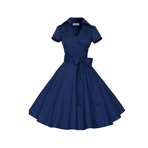 Women's A Line Dress Knee Length Dress Black Red Navy Blue Short Sleeve Blue Solid Colored Spring Summer V Neck 1950s Vintage Bow S M L XL XXL
Women's A Line Dress Knee Length Dress Black Red Navy Blue Short Sleeve Blue Solid Colored Spring Summer V Neck 1950s Vintage Bow S M L XL XXL