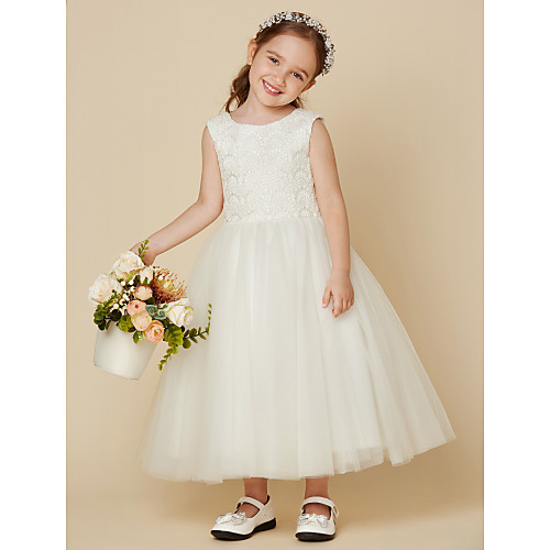 Princess Knee Length Wedding / First Communion Flower Girl Dresses - Lace / Satin / Tulle Sleeveless Jewel Neck with Lace
Princess Knee Length Wedding / First Communion Flower Girl Dresses - Lace / Satin / Tulle Sleeveless Jewel Neck with Lace