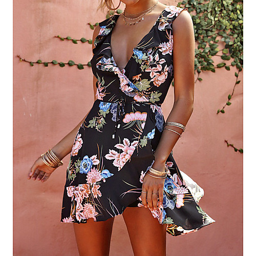 Women's Sheath Dress - Sleeveless Floral Print Summer Deep V Sophisticated Going out Club Slim Ruffle Black Red Light Green S M L XL
Women's Sheath Dress - Sleeveless Floral Print Summer Deep V Sophisticated Going out Club Slim Ruffle Black Red Light Green S M L XL