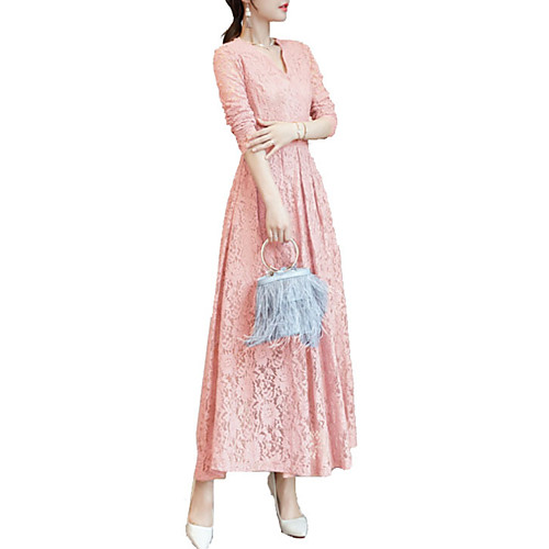 

Women's Swing Dress Maxi long Dress White Black Blushing Pink Light Blue Long Sleeve Dusty Rose Solid Colored Spring Round Neck M L XL XXL