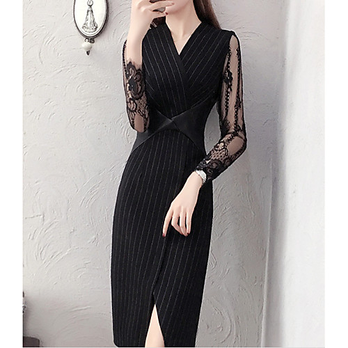 Women's Bodycon Knee Length Dress Black Long Sleeve Black Solid Colored Color Block Lace Summer V Neck Streetwear S M L XL XXL
Women's Bodycon Knee Length Dress Black Long Sleeve Black Solid Colored Color Block Lace Summer V Neck Streetwear S M L XL XXL