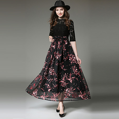 Women's Swing Dress Maxi long Dress Black Half Sleeve Floral Lace Bow Spring Summer Crew Neck Streetwear Sophisticated Party Going out Lace M L XL / High Waist
Women's Swing Dress Maxi long Dress Black Half Sleeve Floral Lace Bow Spring Summer Crew Neck Streetwear Sophisticated Party Going out Lace M L XL / High Waist