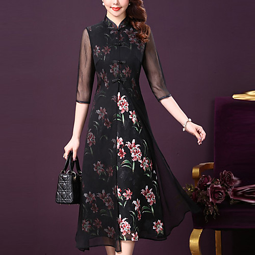 Women's Swing Dress Maxi long Dress Black 3/4 Length Sleeve Black Floral Print Spring Summer Stand Collar Streetwear M L XL XXL 3XL 4XL / Plus Size
Women's Swing Dress Maxi long Dress Black 3/4 Length Sleeve Black Floral Print Spring Summer Stand Collar Streetwear M L XL XXL 3XL 4XL / Plus Size