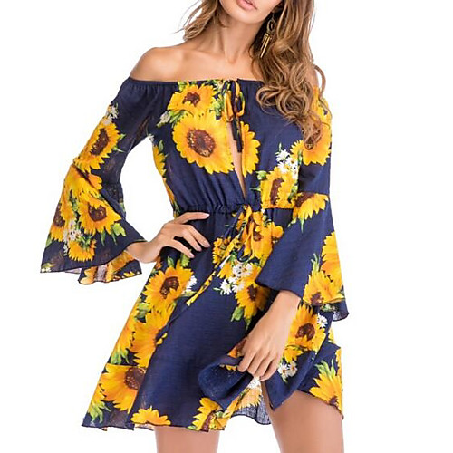 Women's Shift Dress Short Mini Dress Blue Yellow 3/4 Length Sleeve Sun Flower Floral Print Summer Off Shoulder Flare Cuff Sleeve Floral S M L XL
Women's Shift Dress Short Mini Dress Blue Yellow 3/4 Length Sleeve Sun Flower Floral Print Summer Off Shoulder Flare Cuff Sleeve Floral S M L XL