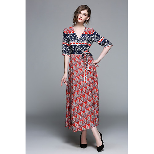 Women's A Line Dress Maxi long Dress Red Half Sleeve Geometric Print Spring V Neck Basic Flare Cuff Sleeve M L XL XXL
Women's A Line Dress Maxi long Dress Red Half Sleeve Geometric Print Spring V Neck Basic Flare Cuff Sleeve M L XL XXL