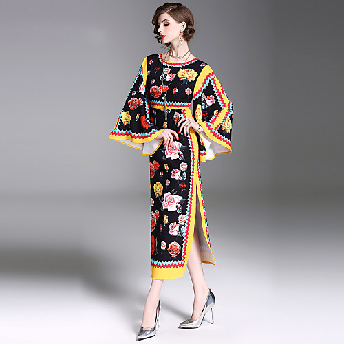 Women's A Line Dress Maxi long Dress Black Long Sleeve Floral Split Spring Summer Round Neck Streetwear Boho Party Holiday Flare Cuff Sleeve Flare Sleeve S M L XL XXL / High Waist
Women's A Line Dress Maxi long Dress Black Long Sleeve Floral Split Spring Summer Round Neck Streetwear Boho Party Holiday Flare Cuff Sleeve Flare Sleeve S M L XL XXL / High Waist
