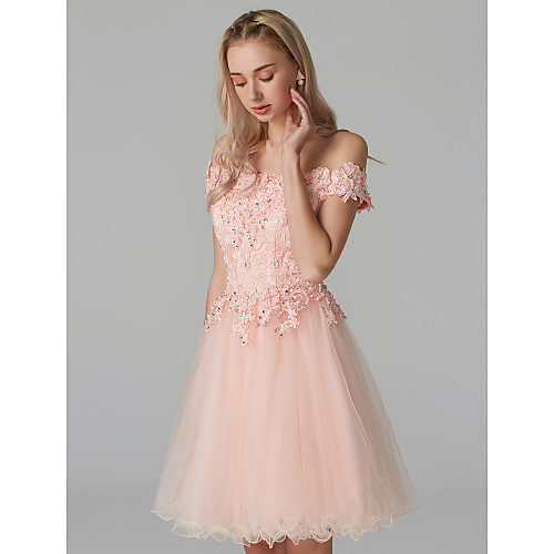 A-Line Floral Cute Homecoming Prom Dress Off Shoulder Short Sleeve Short / Mini Lace Over Tulle with Beading Appliques 2021
A-Line Floral Cute Homecoming Prom Dress Off Shoulder Short Sleeve Short / Mini Lace Over Tulle with Beading Appliques 2021
