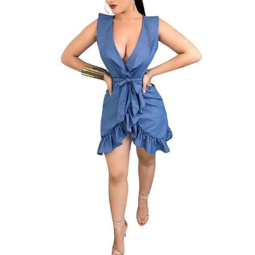 Women's Sheath Dress Short Mini Dress Blue Sleeveless Color Block Ruffle Summer Deep V Streetwear Sophisticated Ruffle S M L XL XXL / Plus Size
Women's Sheath Dress Short Mini Dress Blue Sleeveless Color Block Ruffle Summer Deep V Streetwear Sophisticated Ruffle S M L XL XXL / Plus Size