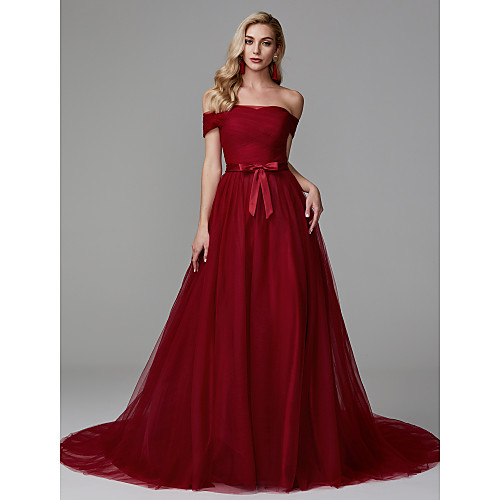 Ball Gown Elegant & Luxurious Formal Evening Black Tie Gala Dress Off Shoulder Short Sleeve Chapel Train Tulle with Bow(s) Ruched 2021
Ball Gown Elegant & Luxurious Formal Evening Black Tie Gala Dress Off Shoulder Short Sleeve Chapel Train Tulle with Bow(s) Ruched 2021