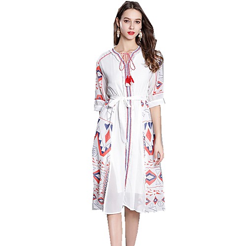 Women's A Line Dress Knee Length Dress White Half Sleeve Plaid Embroidered Tassel Fringe Print Summer Round Neck Chinoiserie M L XL XXL
Women's A Line Dress Knee Length Dress White Half Sleeve Plaid Embroidered Tassel Fringe Print Summer Round Neck Chinoiserie M L XL XXL
