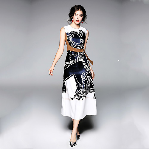 Women's A Line Dress Midi Dress Navy Blue Sleeveless Blue & White Color Block Print Fall Round Neck Streetwear Work S M L XL
Women's A Line Dress Midi Dress Navy Blue Sleeveless Blue & White Color Block Print Fall Round Neck Streetwear Work S M L XL