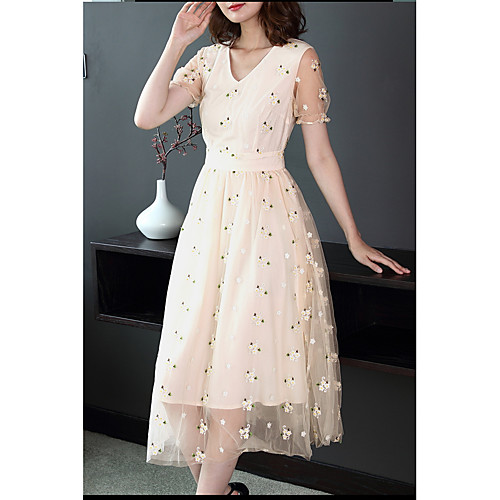 Women's A Line Dress Midi Dress Beige Short Sleeve Floral Embroidered Summer V Neck Basic S M L XL
Women's A Line Dress Midi Dress Beige Short Sleeve Floral Embroidered Summer V Neck Basic S M L XL