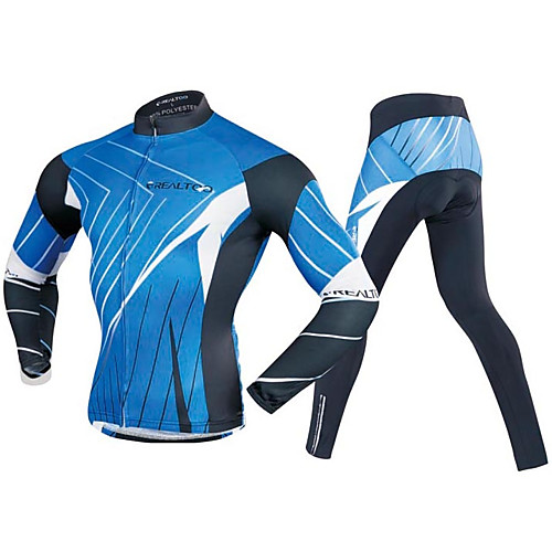

Realtoo Men's Long Sleeve Cycling Jersey with Tights Winter Spandex Polyester Bule / Black Bike Clothing Suit 3D Pad Sports Lines / Waves Mountain Bike MTB Road Bike Cycling Clothing Apparel
