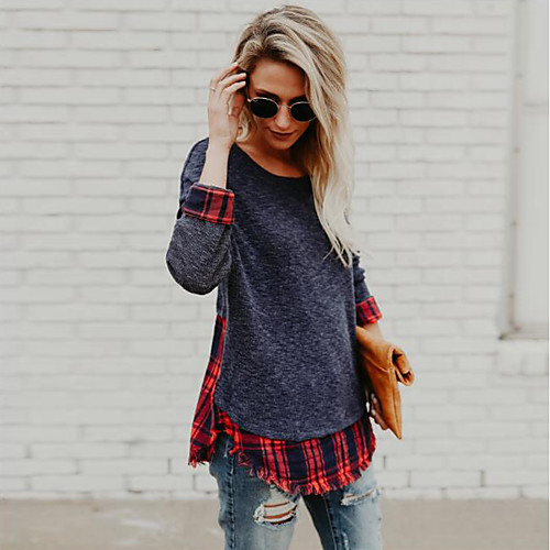 Women's T shirt Plaid Color Block Patchwork Long Sleeve Daily Tops Cotton Cute Streetwear Black Gray
Women's T shirt Plaid Color Block Patchwork Long Sleeve Daily Tops Cotton Cute Streetwear Black Gray