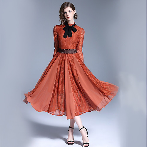 Women's Swing Dress Midi Dress Brown Long Sleeve Color Block Lace Spring Summer Stand Collar Basic Streetwear Holiday S M L XL XXL
Women's Swing Dress Midi Dress Brown Long Sleeve Color Block Lace Spring Summer Stand Collar Basic Streetwear Holiday S M L XL XXL