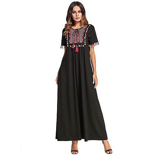 Women's Shift Dress Maxi long Dress Black Short Sleeve Plaid Tassel Fringe Summer Round Neck M L XL XXL 3XL 4XL / Plus Size
Women's Shift Dress Maxi long Dress Black Short Sleeve Plaid Tassel Fringe Summer Round Neck M L XL XXL 3XL 4XL / Plus Size