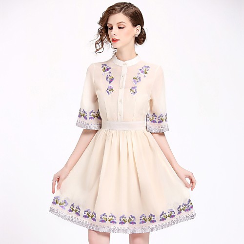 Women's A Line Dress Knee Length Dress Beige Half Sleeve Floral Spring Summer Stand Collar Basic Streetwear Holiday S M L XL XXL
Women's A Line Dress Knee Length Dress Beige Half Sleeve Floral Spring Summer Stand Collar Basic Streetwear Holiday S M L XL XXL
