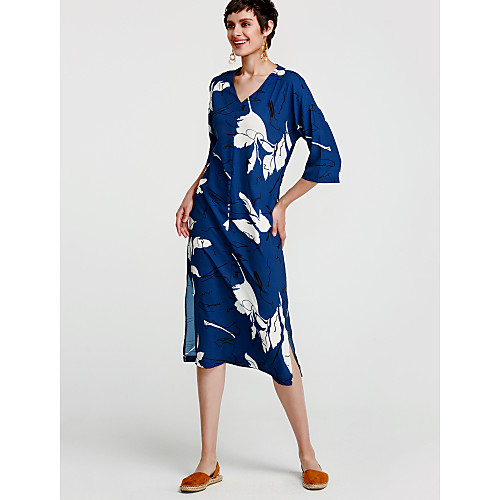 Women's Tunic Short Mini Dress Blue Light Blue 3/4 Length Sleeve Blue Floral Print Summer V Neck Cotton One-Size
Women's Tunic Short Mini Dress Blue Light Blue 3/4 Length Sleeve Blue Floral Print Summer V Neck Cotton One-Size