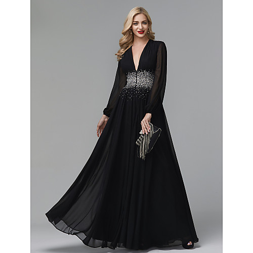 A-Line Celebrity Style Empire Wedding Guest Formal Evening Dress V Neck Long Sleeve Floor Length Chiffon with Crystals 2021
A-Line Celebrity Style Empire Wedding Guest Formal Evening Dress V Neck Long Sleeve Floor Length Chiffon with Crystals 2021