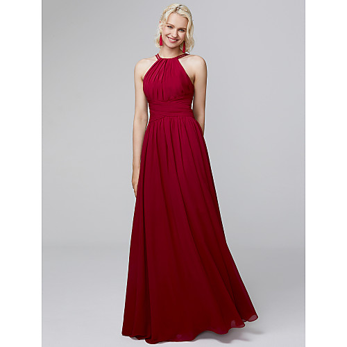 A-Line Halter Neck Floor Length Chiffon Bridesmaid Dress with Ruffles / Side Draping / Open Back
A-Line Halter Neck Floor Length Chiffon Bridesmaid Dress with Ruffles / Side Draping / Open Back