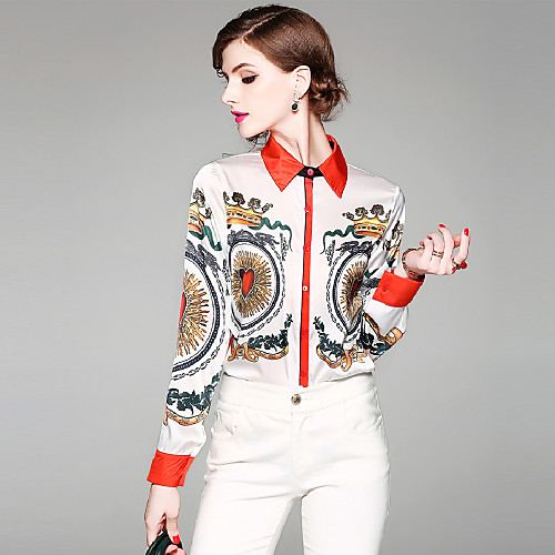 Women's Geometric Shirt Print Long Sleeve Daily Slim Tops Active Streetwear Shirt Collar White / Work
Women's Geometric Shirt Print Long Sleeve Daily Slim Tops Active Streetwear Shirt Collar White / Work