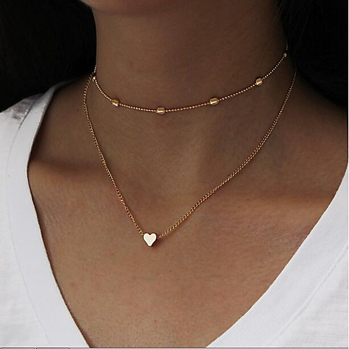 

Women's Choker Necklace Chain Necklace Layered Thick Chain Stacking Stackable Heart Love Ladies Simple Vintage Multi Layer Metal Alloy Gold Silver 35 cm Necklace Jewelry 1pc For Daily Office & Career