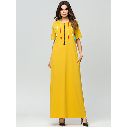 Women's Abaya Maxi long Dress White Yellow Short Sleeve Geometric Patchwork Summer Round Neck Basic M L XL XXL
Women's Abaya Maxi long Dress White Yellow Short Sleeve Geometric Patchwork Summer Round Neck Basic M L XL XXL