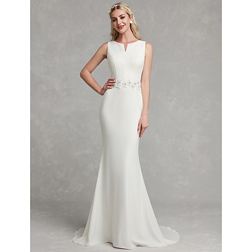 Sheath / Column Wedding Dresses V Neck Sweep / Brush Train Satin Regular Straps Simple Plus Size with Appliques 2021
Sheath / Column Wedding Dresses V Neck Sweep / Brush Train Satin Regular Straps Simple Plus Size with Appliques 2021