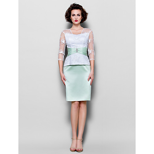 Two Piece Mother of the Bride Dress V Neck Knee Length Lace Satin Half Sleeve with Sash / Ribbon Crystal Brooch 2021
Two Piece Mother of the Bride Dress V Neck Knee Length Lace Satin Half Sleeve with Sash / Ribbon Crystal Brooch 2021