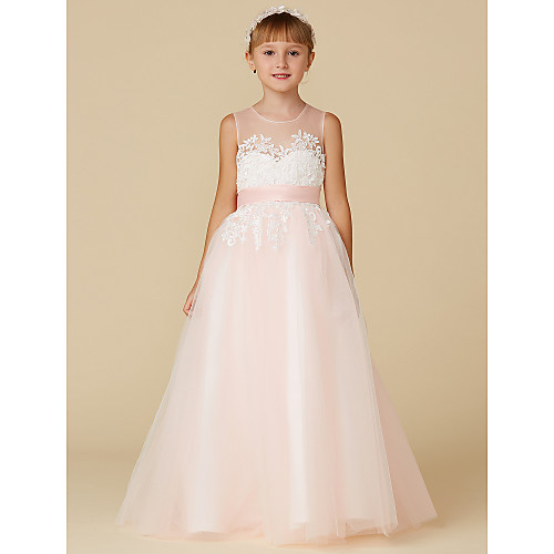 Princess Floor Length Wedding / Birthday / Pageant Flower Girl Dresses - Lace / Tulle Sleeveless Jewel Neck with Sash / Ribbon / Appliques
Princess Floor Length Wedding / Birthday / Pageant Flower Girl Dresses - Lace / Tulle Sleeveless Jewel Neck with Sash / Ribbon / Appliques