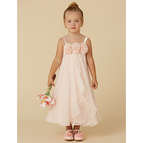Sheath / Column Tea Length Pageant Flower Girl Dresses - Chiffon Sleeveless Straps with Flower
Sheath / Column Tea Length Pageant Flower Girl Dresses - Chiffon Sleeveless Straps with Flower