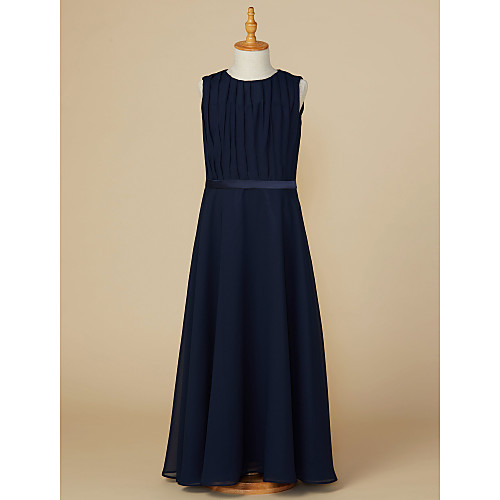 

A-Line Jewel Neck Ankle Length Chiffon Junior Bridesmaid Dress with Sash / Ribbon / Ruching