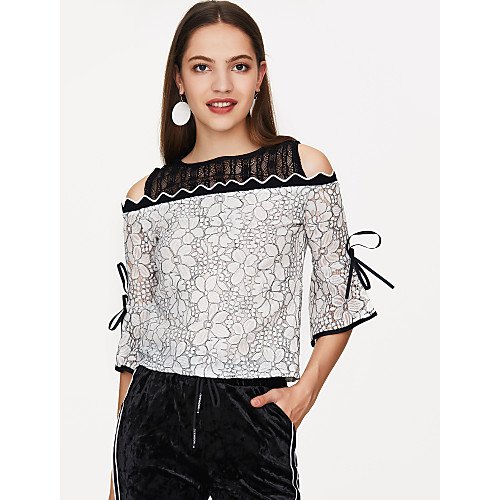 Women's Blouse Solid Colored Floral Lace 3/4 Length Sleeve Daily Tops Basic White Black
Women's Blouse Solid Colored Floral Lace 3/4 Length Sleeve Daily Tops Basic White Black