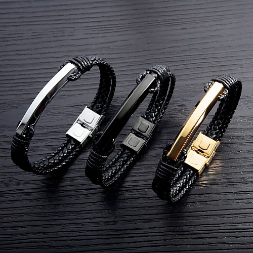 Men's Leather Bracelet Loom Bracelet Braided Unique Design European 18K Gold Plated Bracelet Jewelry Black / Gold / Silver For Daily Going out / Titanium Steel
Men's Leather Bracelet Loom Bracelet Braided Unique Design European 18K Gold Plated Bracelet Jewelry Black / Gold / Silver For Daily Going out / Titanium Steel