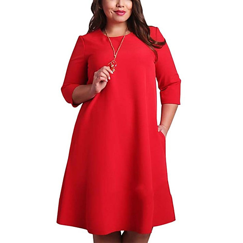 

Women's Plus Size Red Shift Dress - 3/4 Length Sleeve Solid Colored Basic Basic Daily Red Green L XL XXL XXXL XXXXL XXXXXL XXXXXXL