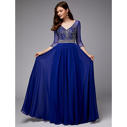 A-Line Elegant & Luxurious See Through Beaded & Sequin Prom Formal Evening Dress V Neck 3/4 Length Sleeve Floor Length Chiffon Tulle with Beading 2021
A-Line Elegant & Luxurious See Through Beaded & Sequin Prom Formal Evening Dress V Neck 3/4 Length Sleeve Floor Length Chiffon Tulle with Beading 2021