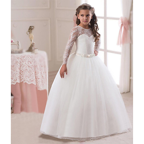 Princess Long Length Wedding / First Communion Flower Girl Dresses - Lace / Tulle Long Sleeve Jewel Neck with Lace / Belt / Bow(s)
Princess Long Length Wedding / First Communion Flower Girl Dresses - Lace / Tulle Long Sleeve Jewel Neck with Lace / Belt / Bow(s)