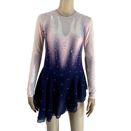 Figure Skating Dress Women's Girls' Ice Skating Dress Dark Blue Halo Dyeing Asymmetric Hem Spandex Micro-elastic Professional Competition Skating Wear Handmade Sequin Long Sleeve Figure Skating 
Figure Skating Dress Women's Girls' Ice Skating Dress Dark Blue Halo Dyeing Asymmetric Hem Spandex Micro-elastic Professional Competition Skating Wear Handmade Sequin Long Sleeve Figure Skating