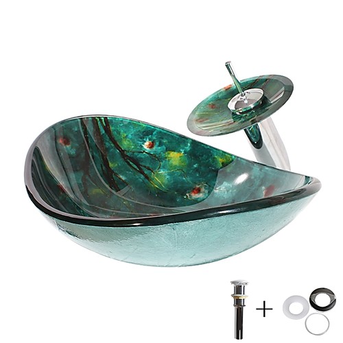 

Bathroom Sink / Bathroom Faucet / Bathroom Mounting Ring Contemporary - Tempered Glass Rectangular Vessel Sink