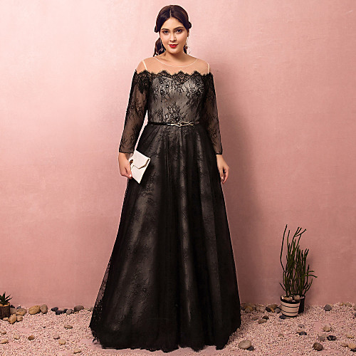A-Line Plus Size Prom Formal Evening Dress Illusion Neck Off Shoulder Long Sleeve Floor Length Lace Satin Tulle with Sash / Ribbon 2021
A-Line Plus Size Prom Formal Evening Dress Illusion Neck Off Shoulder Long Sleeve Floor Length Lace Satin Tulle with Sash / Ribbon 2021