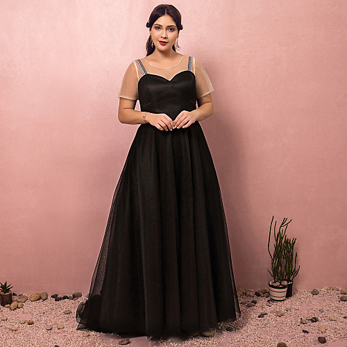 A-Line Plus Size Engagement Formal Evening Dress Jewel Neck Short Sleeve Court Train Satin Tulle with Pleats 2021
A-Line Plus Size Engagement Formal Evening Dress Jewel Neck Short Sleeve Court Train Satin Tulle with Pleats 2021