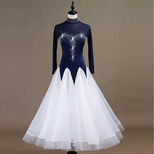 

Ballroom Dance Dress Split Joint Crystals / Rhinestones Women's Performance Long Sleeve Organza Spandex