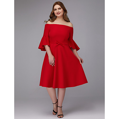 A-Line Plus Size Wedding Guest Cocktail Party Valentine's Day Dress Off Shoulder Half Sleeve Knee Length Stretch Satin with Bow(s) 2021
A-Line Plus Size Wedding Guest Cocktail Party Valentine's Day Dress Off Shoulder Half Sleeve Knee Length Stretch Satin with Bow(s) 2021