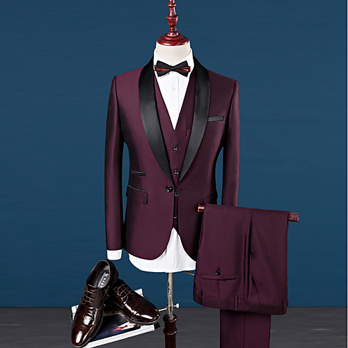 Solid Colored Tailored Fit Wool Blends / Polyster Suit - Shawl Collar Single Breasted One-button / Suits
Solid Colored Tailored Fit Wool Blends / Polyster Suit - Shawl Collar Single Breasted One-button / Suits
